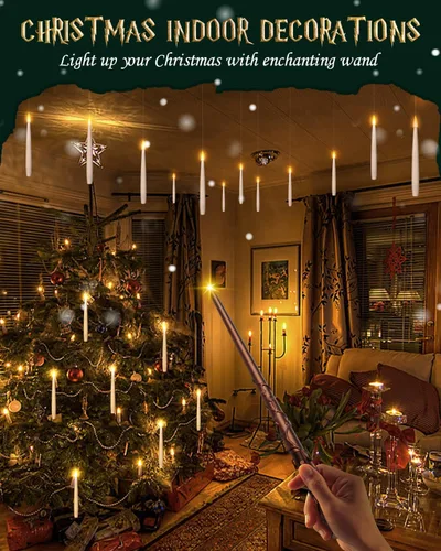 Miniatura 7 de Velas flotantes con varita, 10 unidades, velas mágicas colgantes de Navidad, velas cónicas sin llama con control remoto, luces flotantes, regalos