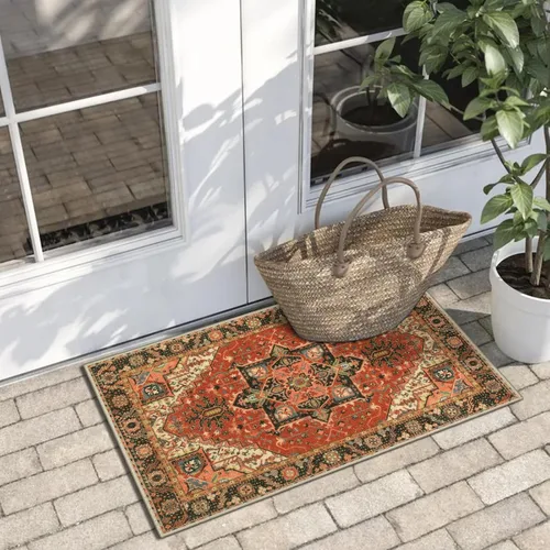 Miniatura 6 de Collive Tapete lavable para puerta de interior, antideslizante, alfombra de entrada retro de 20 x 32 pulgadas, tapete de entrada de absorción Multi