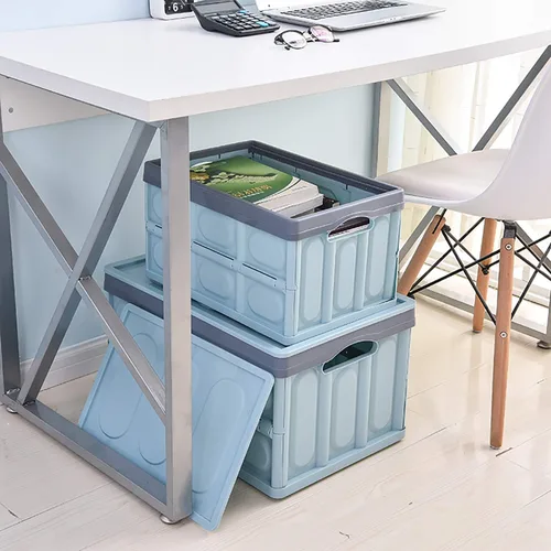 Miniatura 2 de Contenedores de almacenamiento con tapa, paquete de 2 cajas de almacenamiento plegables de 30 L, caja de almacenamiento de plástico, contenedores