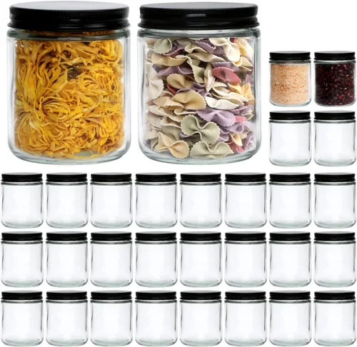 Miniatura 7 de Paquete de 12 tarros de vela de vidrio ámbar de 8 onzas con tapas de metal negras, tarros de vidrio vacíos con tapas herméticas para hacer velas