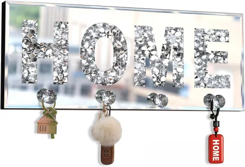 Miniatura 8 de Crushed Diamond Mirrored FAMILY - Letrero de placa de letras de espejo plateado de 15 pulgadas con 4 ganchos acrílicos de cristal, colgador