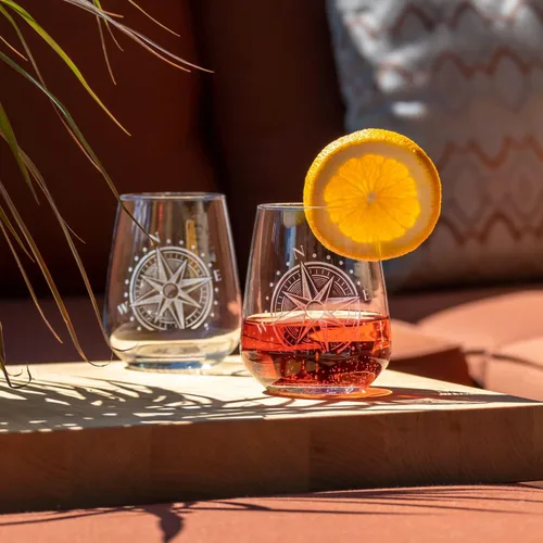 Miniatura 4 de Rolf Glass Compass Star - Vaso de vino sin tallo, vasos sin tallo de 15.75 onzas, juego de 4, cristalería con temática náutica, elegante vaso