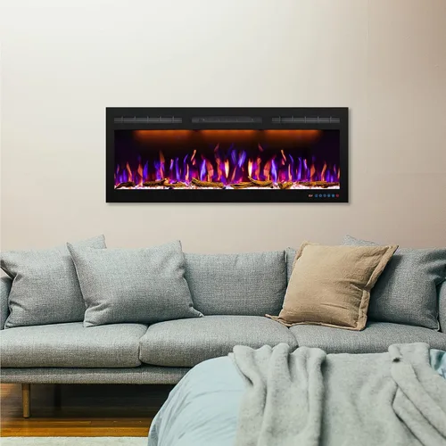 Miniatura 9 de Chimenea eléctrica Mystflame, chimenea empotrable o montada en la pared, chimenea lineal de marco delgado con opciones de madera y capa de cristal