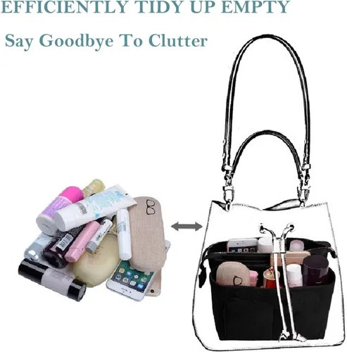 Miniatura 4 de Organizador de bolso, inserto de bolsa de fieltro con cremallera, 2 paquetes en un juego para mochila, inserto de bolsa para mujer, serie LV NeoNoe