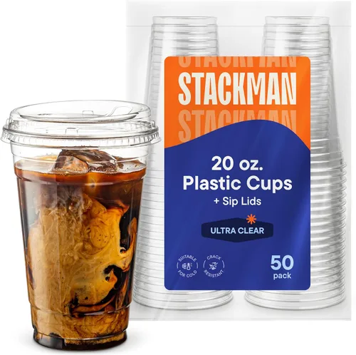 Miniatura 8 de Vasos de plástico transparente de 24 onzas con tapas sin pajita [50 juegos] PET, cristal transparente desechables, vasos de plástico de 16 oz