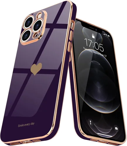 Miniatura 13 de Teageo Funda para iPhone 12 Pro para mujeres y niñas, diseño de corazón de amor, cubierta trasera suave, protección completa de la cámara, Negro