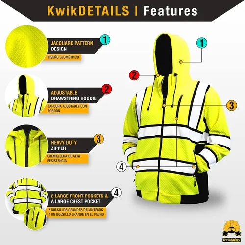 Miniatura 3 de KwikSafety - Charlotte, NC - Sudadera de forro polar de seguridad para hombres Chaqueta reflectante de alta visibilidad y PPE, ligera