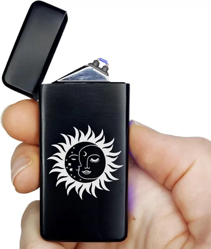 Encendedor eléctrico de doble arco, recargable, USB, resistente al viento, de plasma, sin llama, para hombres (estilo 12 - sol/luna)