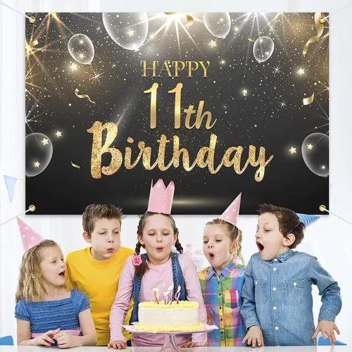 Miniatura 6 de HAMIGAR Telón de fondo brillante dorado de 6 x 4 pies para cumpleaños número 11, decoraciones de cumpleaños de 11 años, suministros de fiesta