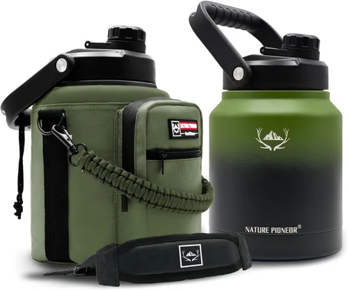 Miniatura 19 de NATURE PIONEOR Botella de agua aislada de 84 onzas, jarra de agua de acero inoxidable con doble vacío con soporte/portador, boca ancha, deportes al