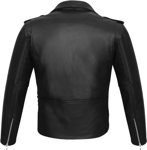 Miniatura 7 de Vance - Chaqueta de motociclista de cuero estilo policía clásico negro con lados lisos