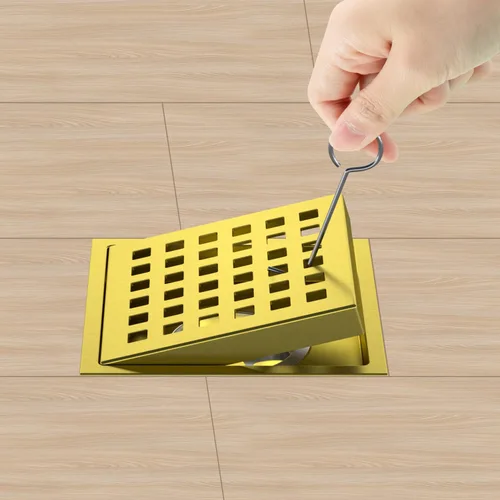 Miniatura 2 de Drenaje de ducha con cepillo dorado de 4-3/8 pulgadas, drenaje de piso cuadrado, kit de drenaje de baño de acero inoxidable con brida ABS, cubierta