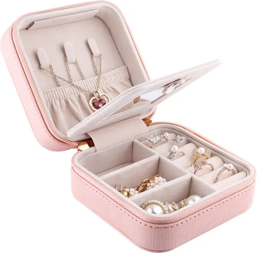 Duomiila - Caja de joyería pequeña, mini organizador de viaje portátil, para anillos, aretes, collares. Un regalo para niñas y mujeres