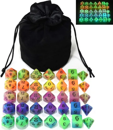 Miniatura 7 de Juego de dados para Dungeons & Dragons, DND, RPG, juego de dados poliédricos, juego de dados surtidos, 35 en total, 5 juegos con bolsa de dados