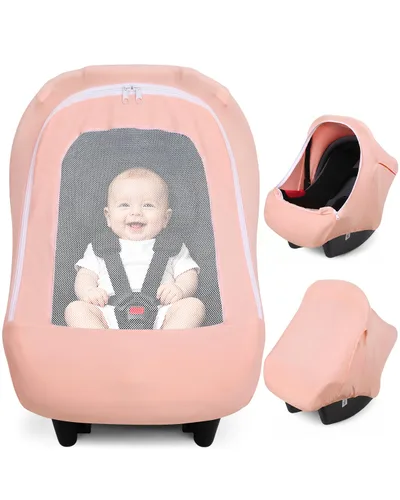 Metplus Funda para Asiento de Carro de Bebé 2 en 1, Funda de Uso Múltiple para Toldo de Asiento de Carro de Bebé con Sombrilla de Privacidad, Rosa