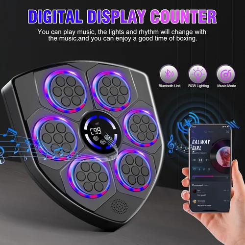 Miniatura 2 de Máquina de Boxeo Musical Inteligente laapee con Ritmo LED – Montada en Pared para Adultos y Niños – Incluye Guantes para Adultos, Diadema y 3