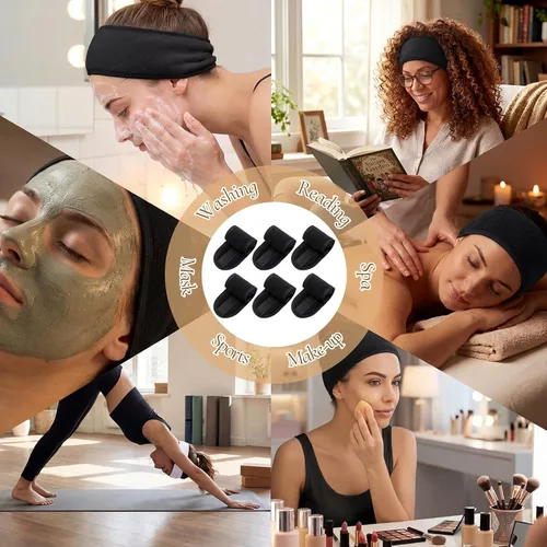 Miniatura 5 de Tigeen 80 diademas faciales de spa ajustables a granel, para mujeres, niñas, adultos, cuidado de la piel, maquillaje, ducha, lavado de cara (negro)