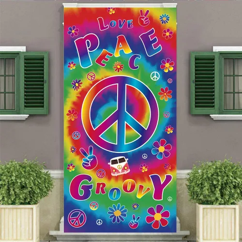 Miniatura 2 de Pancarta de fondos de amor con texto en inglés "Peace Groovy Love" de 70.8 x 35.4 pulgadas, cartel de decoración de fiesta de carnaval de los años