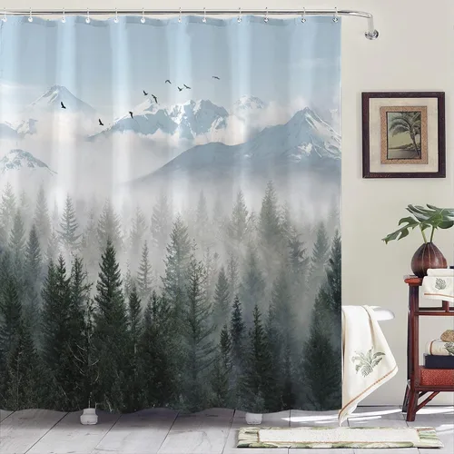 Miniatura 20 de Juego de cortinas de ducha con diseño de hongos y mariposas florales negras y rojas, tela impermeable, cortinas de ducha para baño, decoración