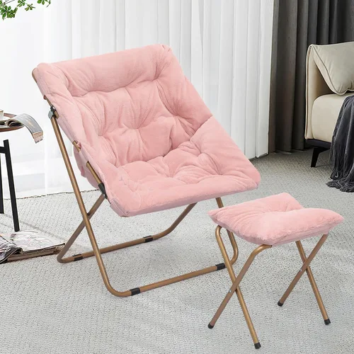Miniatura 3 de Cómoda silla platillo para adultos, juego de 2 sillas plegables de piel sintética suave con reposapiés, marco de metal, acogedora silla plegable