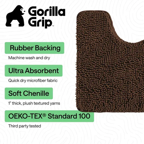 Miniatura 3 de GORILLA GRIP - Juegos de alfombras de baño, juego de 2 alfombras de área de chenilla suave, alfombra base para inodoro y alfombra de 30 x 20, Marrón