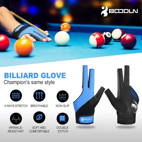 Miniatura 2 de YFY Guantes de billar para mano izquierda con 3 dedos, proceso de empalme, guantes deportivos de billar para hombres y mujeres Azul