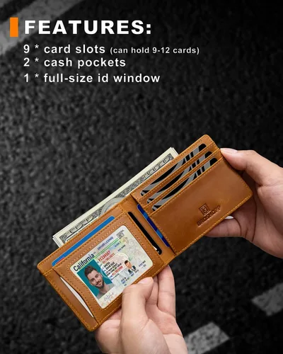 Miniatura 39 de Billetera AirTag para hombre, de piel auténtica plegable con bloqueo Rfid AirTag con ranuras para efectivo y ventana de identificación, compatible