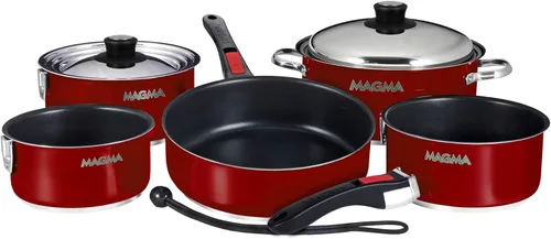 Miniatura 6 de Magma Juego de utensilios de cocina gourmet de acero inoxidable de 10 piezas con cerámica antiadherente, compatible con inducción, apto para horno