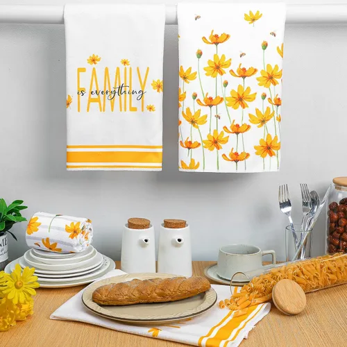 Miniatura 3 de 4 toallas de cocina de verano con flores amarillas para decoración de casa de campo, toalla de cocina absorbente de primavera, toallas de mano