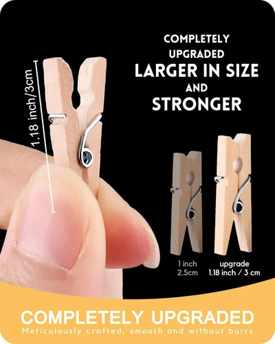 Miniatura 2 de Mini alfileres de ropa para fotos, mini pinzas para la ropa, cadena de fotos mejorada de 1.18 pulgadas con clips, pequeños pines de cierre de madera