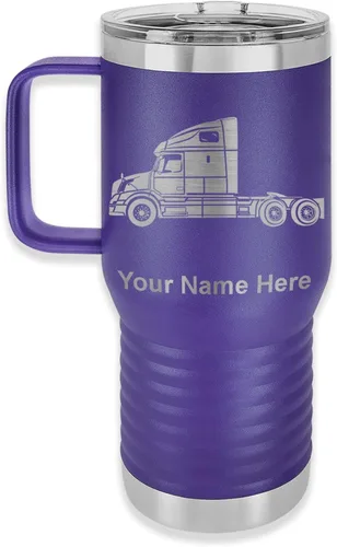 Miniatura 34 de LaserGram Taza de café aislada al vacío de 15 onzas, cabina de camión, grabado personalizado incluido (negro)
