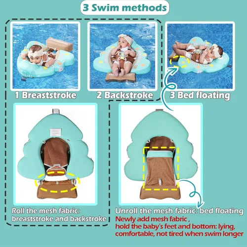 Miniatura 3 de Mambobaby Flotador con cola y toldo no inflable para bebé, flotador Mambo Flotador inteligente de natación para bebé, flotador de piscina para niños