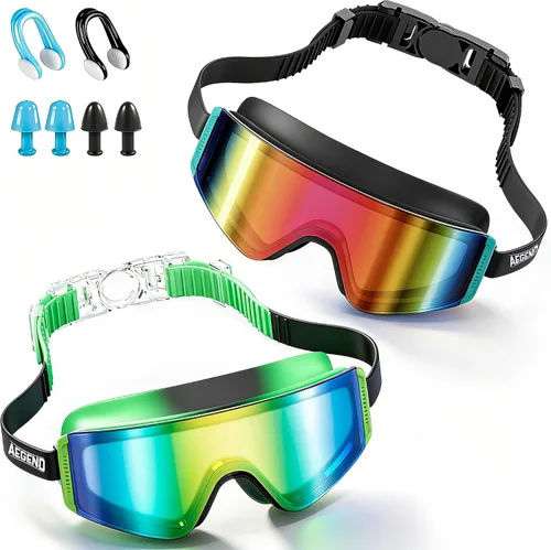 Aegend Paquete de 2 gafas de natación para niños, marco grande, antivaho, silicona suave, a prueba de fugas, protección UV para niños y niñas de 3 a