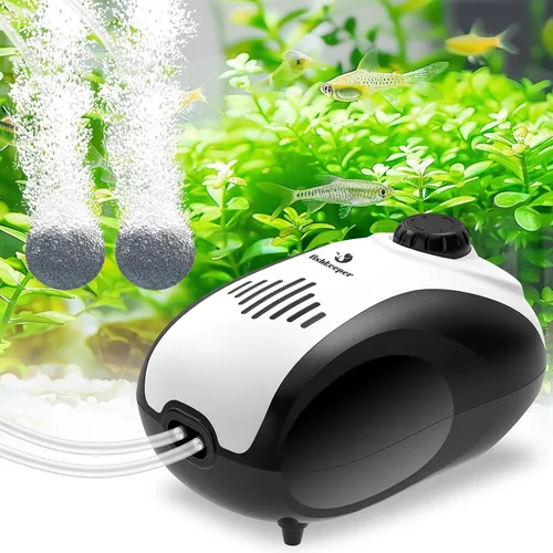 fishkeeper Aquarium Air Pump, 4W/5W Fish Tank Air Pump Adjustable Air Valve Quiet Bubbler Aerator Pump with Air Stone/Tubing/Check Valve Up to 160