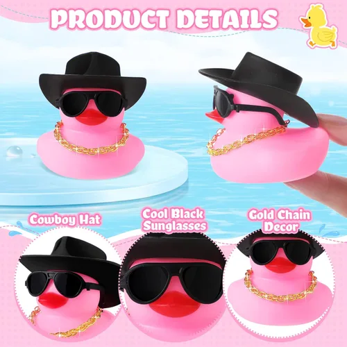 Miniatura 2 de Sotiff 48 Conjuntos Pato de Goma Pato Chillón Patos de Fiesta Adornos de Tablero de Coche con Mini Collar, Sombrero y Gafas de Sol para Ducha, Rosa