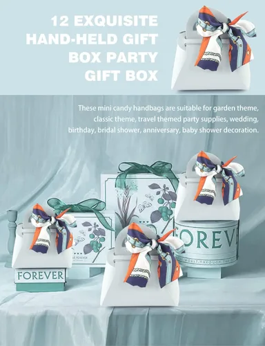 Miniatura 4 de NOWDER Paquete de 12 bolsas de regalo de cuero para dulces de boda con asa, cajas reutilizables de recuerdo de fiesta para baby showers, cumpleaños