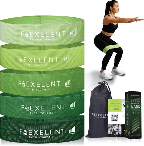Miniatura 9 de Bandas de resistencia de tela para hacer ejercicio – 5 niveles de fuerza desde extra ligera hasta extra pesada – Bandas de entrenamiento gruesas