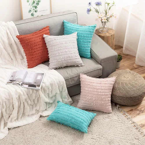 Miniatura 8 de MIULEE Juego de 2 fundas de almohada decorativas estilo bohemio de lino a rayas jacquard patrón fundas de cojín para sofá, sala de estar