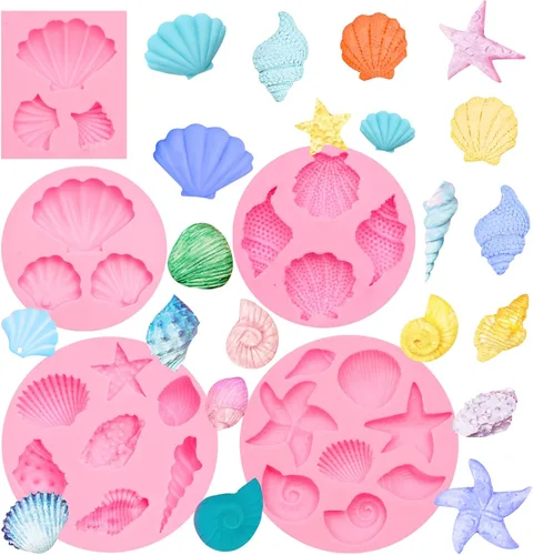 Miniatura 12 de Moldes para fondant de cuerno de concha, molde de conchas de chocolate con estrellas de mar marinas y tortugas para decoración de pasteles, arcilla