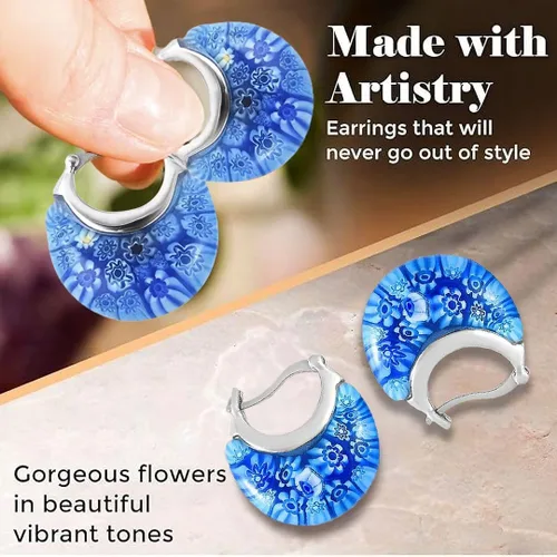 Miniatura 4 de Murano Style Glass Hoop Earrings for Women Trendy Daisy Flower Stainless Steel Dangle Fun Vibrant Colors Teacher Glass Jewelry Unique Birthday Gifts