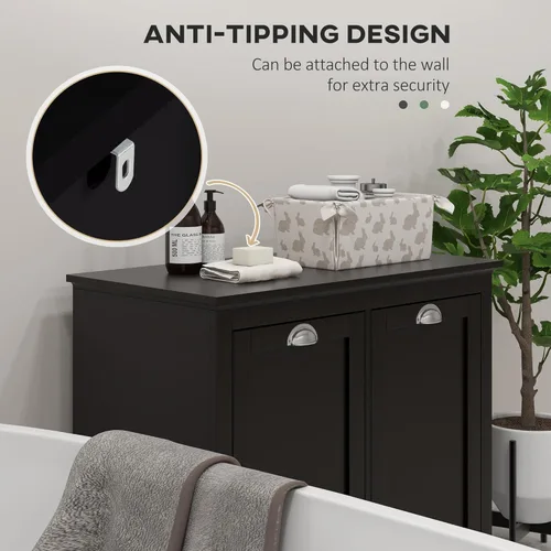 Miniatura 6 de HOMCOM Gabinete de lavandería con doble inclinación, armario de almacenamiento de baño con canasta de 2 compartimentos, gabinete de baño moderno