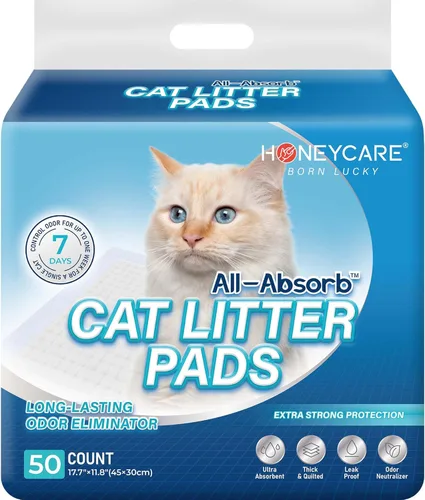 Honey Care All-Absorb - Recambios de almohadilla de arena para gatos para caja de arena, 17.7 x 11.8, 50 unidades