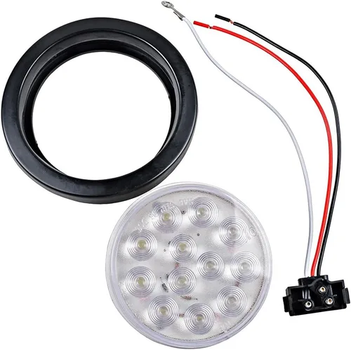 Miniatura 6 de Kit de tapones de cableado con cubierta de hule para luz trasera LED redonda de 4", 12 ledes, para RV, camioneta Luz roja - Lente transparente