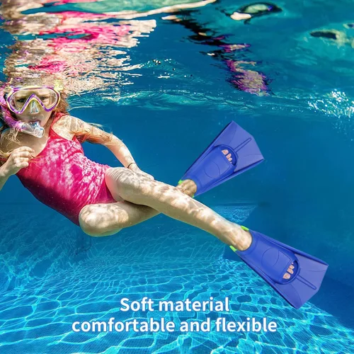 Miniatura 2 de Aletas de Natación para Niños, Aletas Cortas Cómodas para Natación de Vueltas y Entrenamiento para Niños, Niñas, Niños, Principiantes Azul y lima