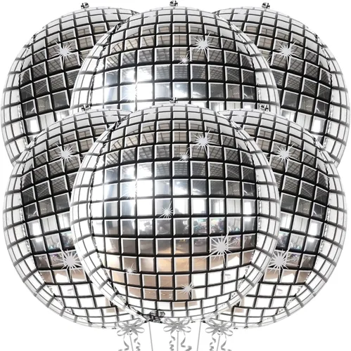 KatchOn, Globos de bola de discoteca plateados, enormes de 22 pulgadas, paquete de 6, globos esféricos 4D para decoraciones de fiesta de discoteca,