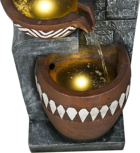 Miniatura 9 de Fuente de agua para exteriores de 6 niveles de 56.6 pulgadas de alto con luces LED, tarros en cascada con diseño inspirado en tribales para jardín