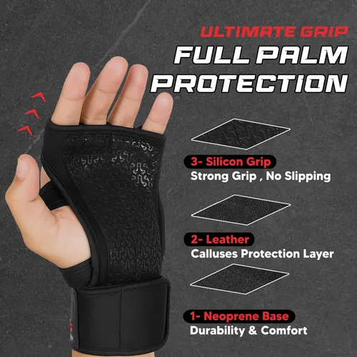 Miniatura 3 de FITNESS FORCE Ventilated Weight Lifting Workout Gloves for Men & Women Gym Gloves for Men & Women with Built-in Wrist Wraps for Men, Exercise Negro