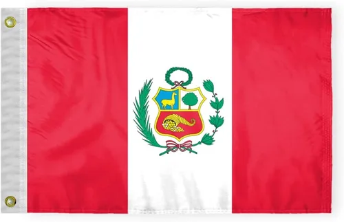 AGAS - Mini Perú de 12 x 18 pulgadas con sello oficial de bandera de nailon pesado, ojales de latón y bordes de doble costura Bandera de Perú de 12