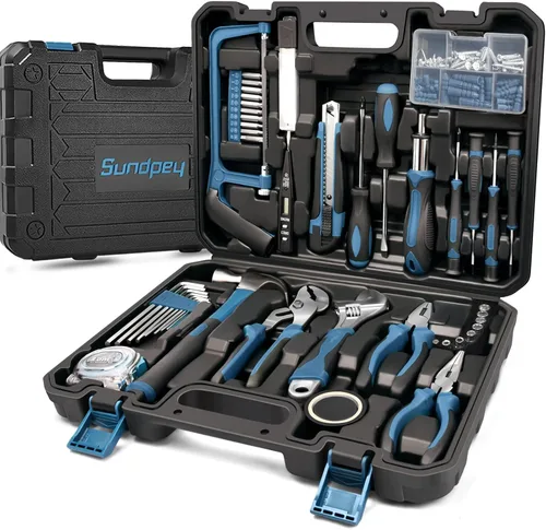 Sundpey Kit de herramientas para el hogar, 148 piezas, juego de herramientas de reparación de mano portátil básico para el hogar con estuche, Azul