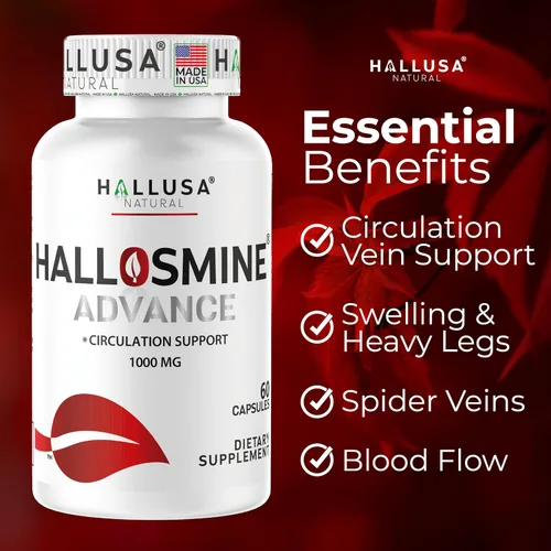 Miniatura 7 de Hallosmine Advance Diosmin 1000 mg + crema gratis para venas, soporte para la circulación, venas, piernas pesadas y venas varicosas – Castaño